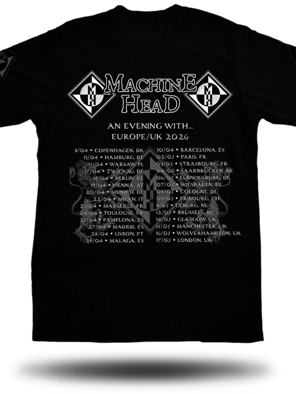 MACHINE HEAD EUROPE LIONCREST TOUR TEE 2026 BACK