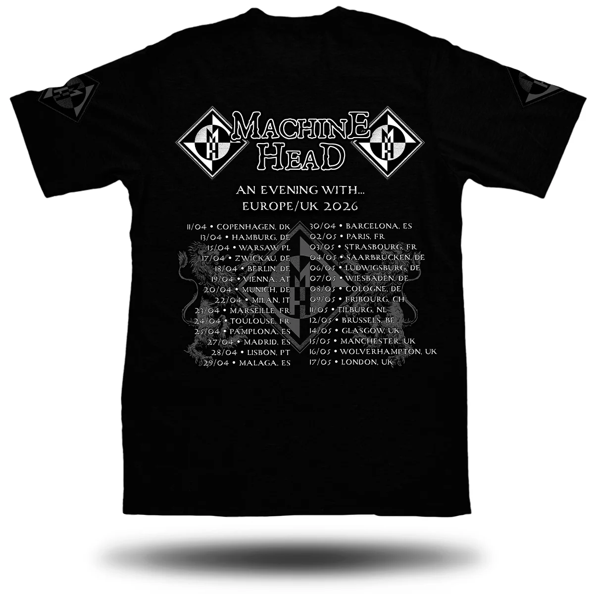 MACHINE HEAD EUROPE LIONCREST TOUR TEE 2026 BACK